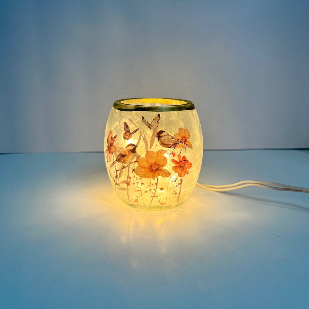 Frosted Glass Bird Butterfly Electric Accent Lamp Nature Floral Sm Stony creek